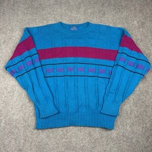 Vintage Pendleton Lobo Sweater Mens Large Blue Pink Colorblock Preppy Cable Knit